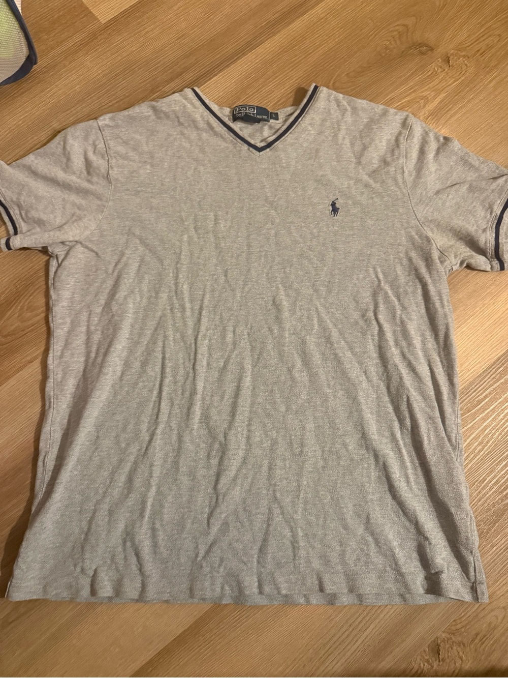 Polo by Ralph Lauren Men’s Light Gray V-Neck Tee with Navy Contrast